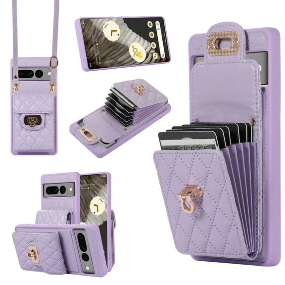Nalacover Crossbody Wallet Case for Google Pixel 8 Pro, [6 Card Slots] Leather Purse Phone Case Luxury Buckle Closure Card Holder Shoulder Strap Handbag Case Women for Google Pixel 8 Pro, Purple