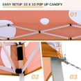 thumbnail image 5 of EAGLE PEAK 10x10 Slant Leg Pop Up Canopy Tent Easy One Person Setup Instant Outdoor Beach Canopy Folding Portable Sports Shelter 10x10 Base 8x8 Top(Orange Mushroom), 5 of 9