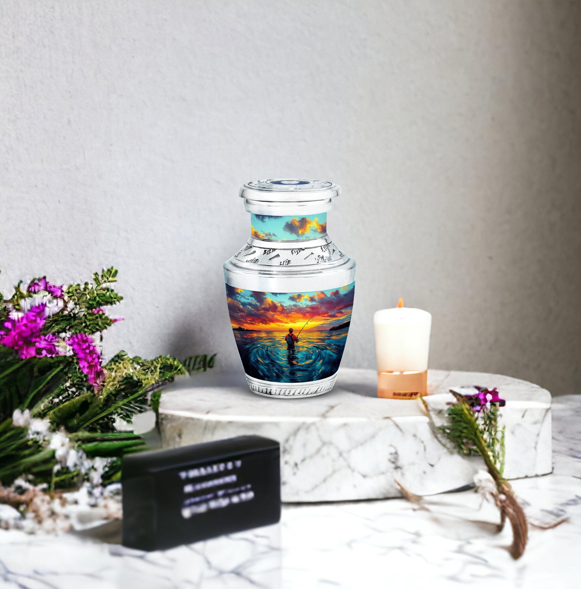 SABURIAL Fishing Urn - Decorative Urns For Mom & Dad - 3 Inch - Pack Of 4 - Unique For Adult Human - Mini Cremation Urns For Ashes - Burial Urn For Male & Female