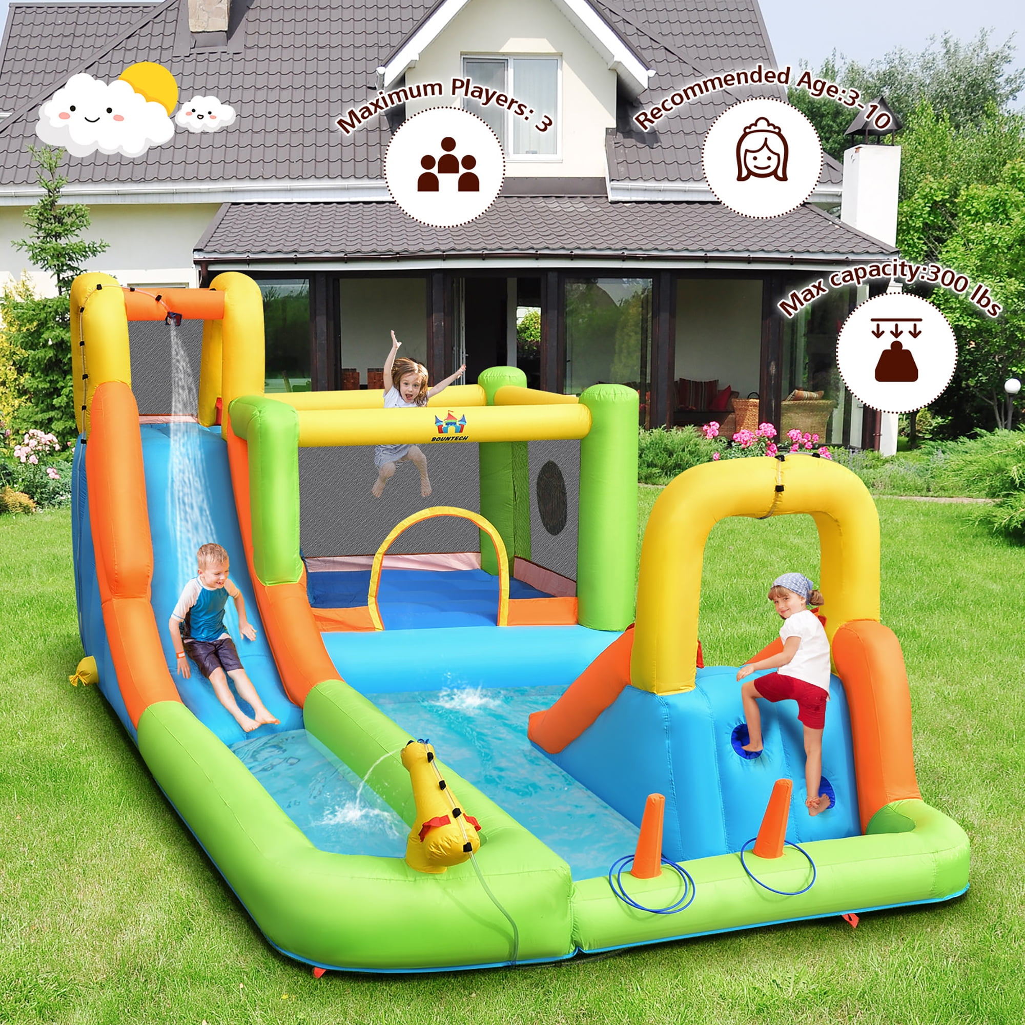 Costway Inflatable Water Slide Park Bounce House Splash Pool Without Blower