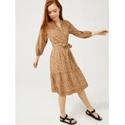 Free Assembly Women’s Tiered A-Line Dress with 3/4-Length Sleeves