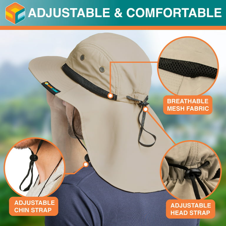 Sun Hat with Neck Cover, UV Sun Protection Wide Brim Fishing Hiking Hat for Men