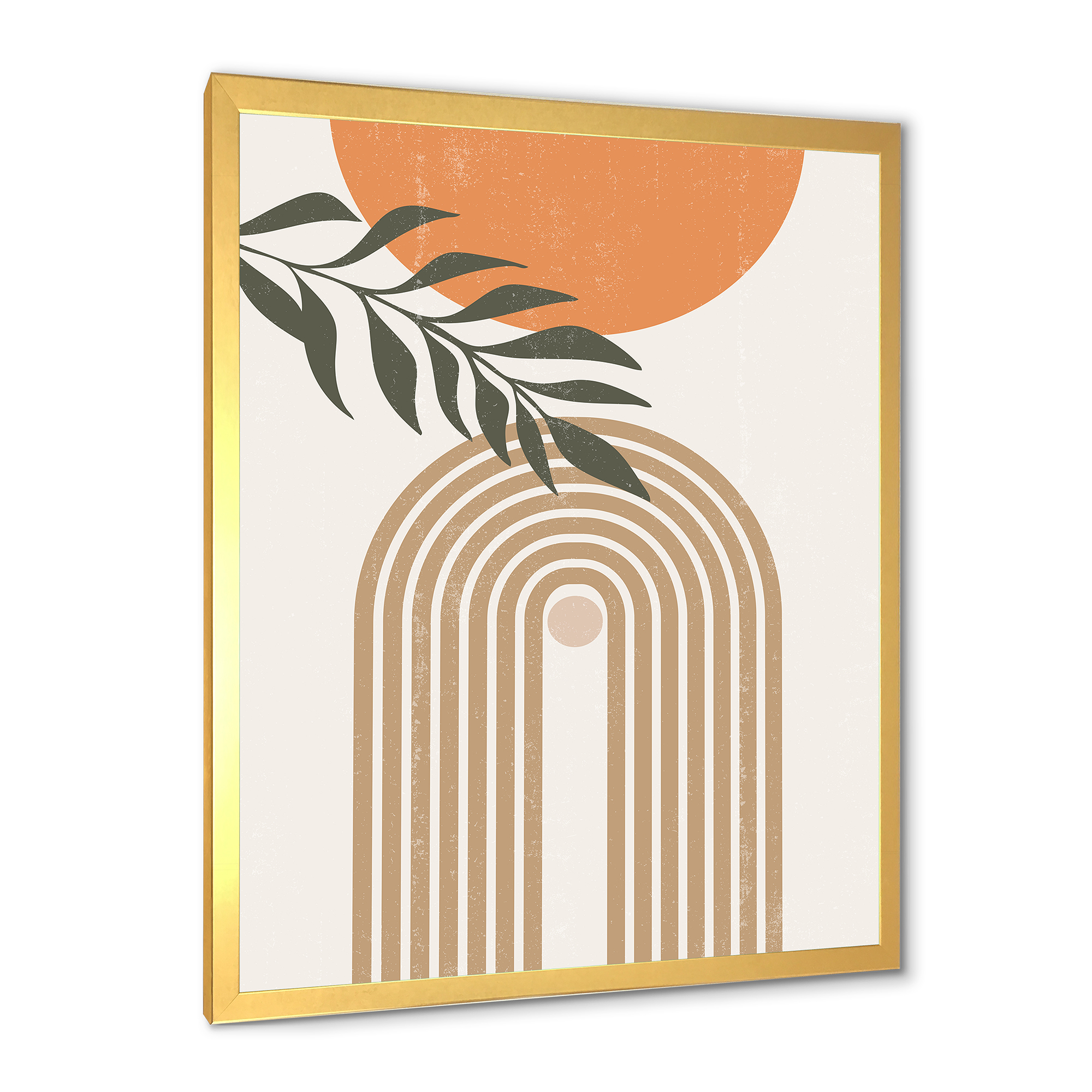 Designart 'Abstract Moon Sun Leaves I' Modern Framed Art Print
