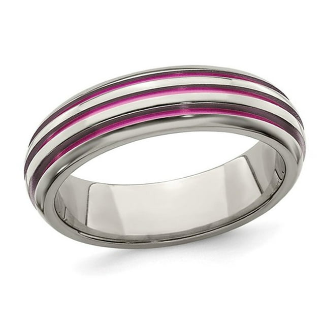 Ladies or Mens Titanium Pink Anodized Triple Grooved Band Ring (6mm)