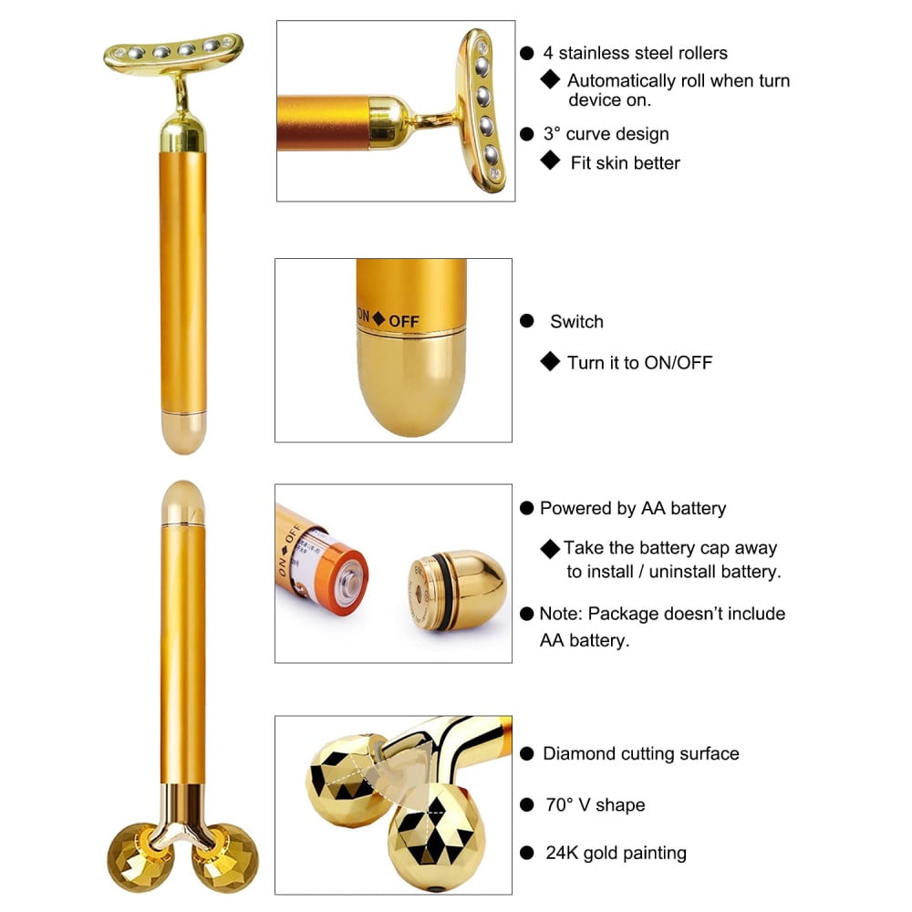 2-in-1 Face Massager Set, 24K Gold T-Shaped & 3D Rolling Facial Massage Tools for Face, Eyes, Nose & Skin Care