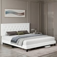 thumbnail image 2 of Tookss Upholstered Platform Bed with Diamond Button Tufted & Nailhead Trim Headboard,King Size Bed Frame,Faux Leather,Wood Slats Support,Easy Assembly,No Box Spring Needed,White, 2 of 9