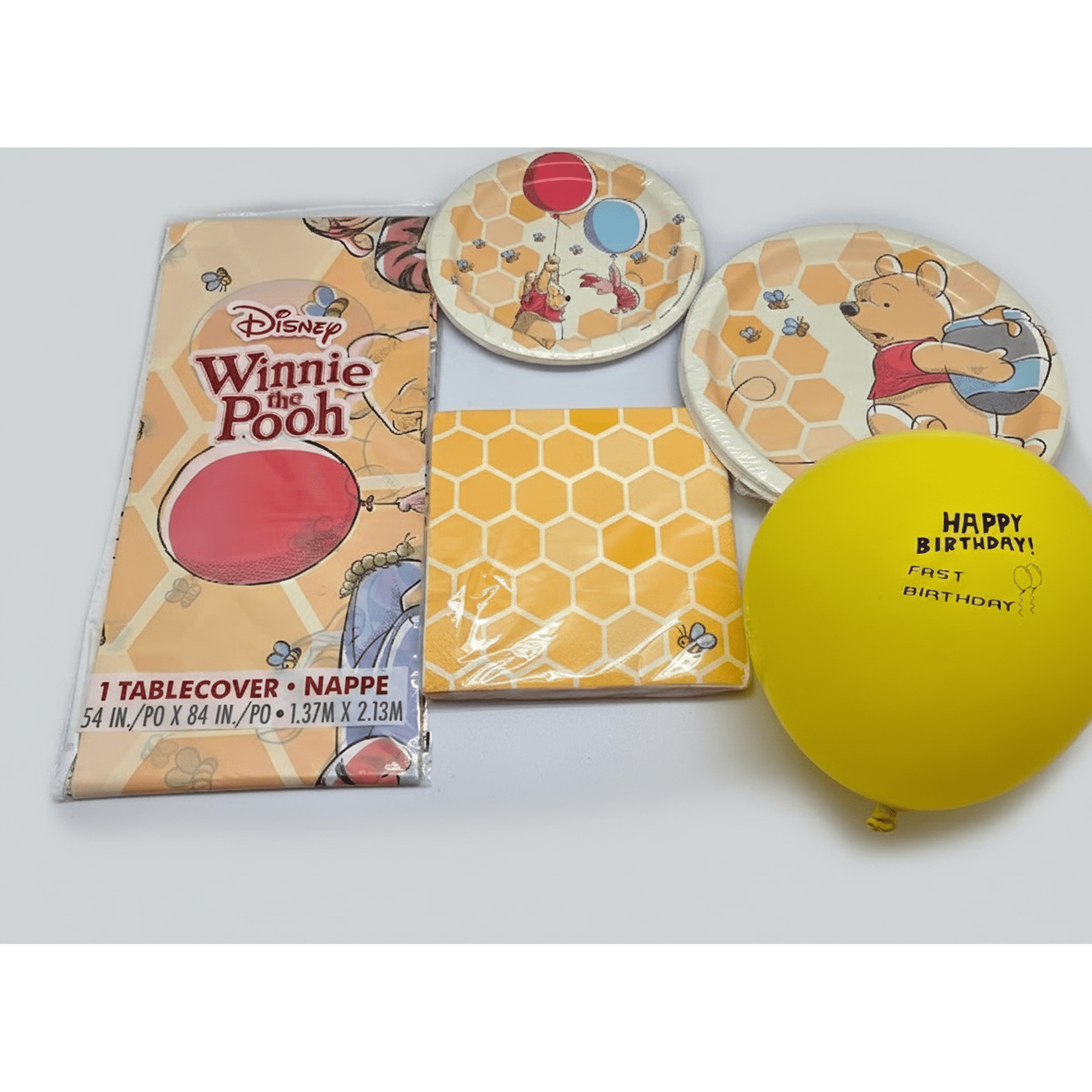 Unique Winnie the Pooh Birthday Party Supplies Set, Plates, Napkins & Table cover, Serves 16