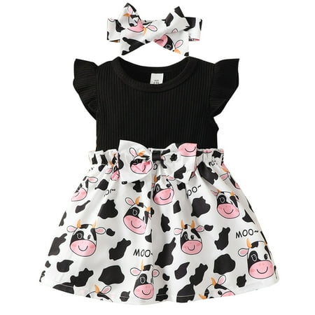 

Chaolei Girls Summer Dress Toddler Girls Child Fly Sleeve Cow Prints Summer Beach Sundress Party Dresses Princess Dress Spring Summer Dress for Kids