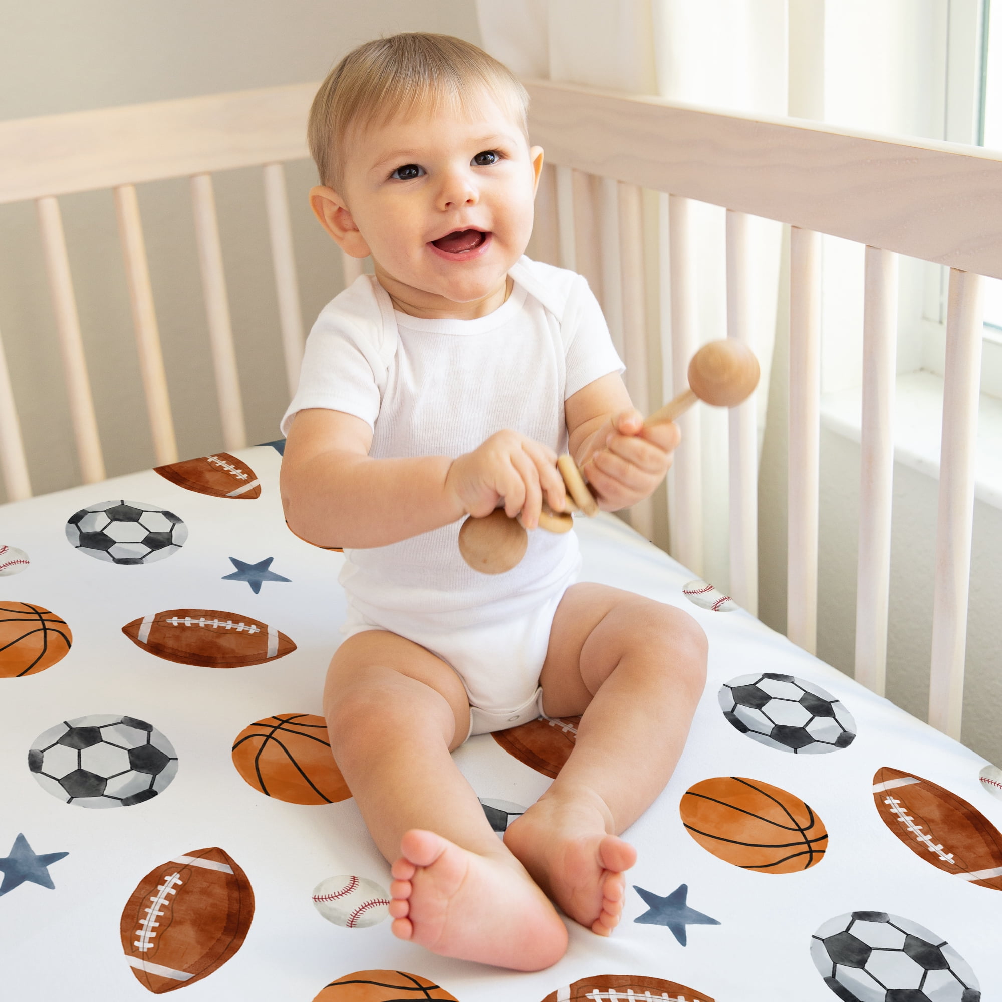 Sweet Jojo Designs Watercolor Sports Theme Boy Fitted Crib Sheets Set 2 Piece