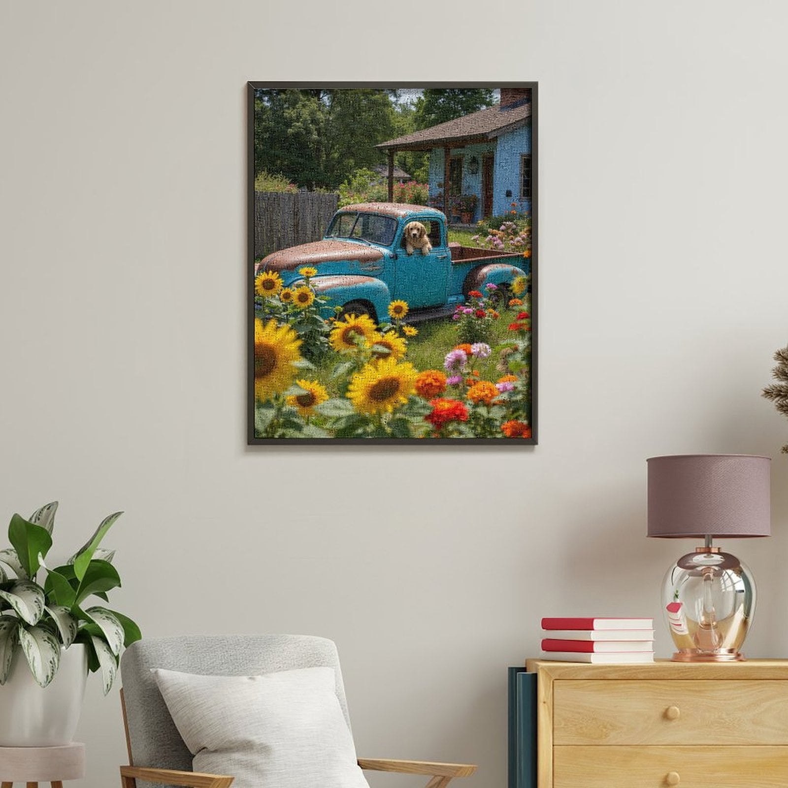 Paint By Numbers Kit for Adults Beginner - DIY Vintage Truck Dog Sunflowers Garden Canvas Painting Kits for Adults, Frameless Paint By Number for Adults for Home Wall Decor 16x20 Inch