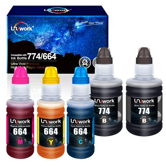 Botella de recarga de tinta Uniwork compatible para Epson 774 664 T774 T664