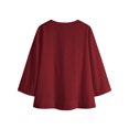 thumbnail image 6 of ClodeEU Women's V Neck 3/4 Flared Bell Sleeve Pleated Tunic Blouse,Casual Loose Plus Size Top Wine,Women's Plus XXL, 6 of 6