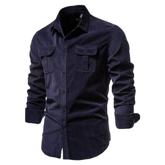 FRSASU Men Blouse Clearance Cotton Corduroy Long Sleeve Turndown Slim Fit Top Blouse Shirt