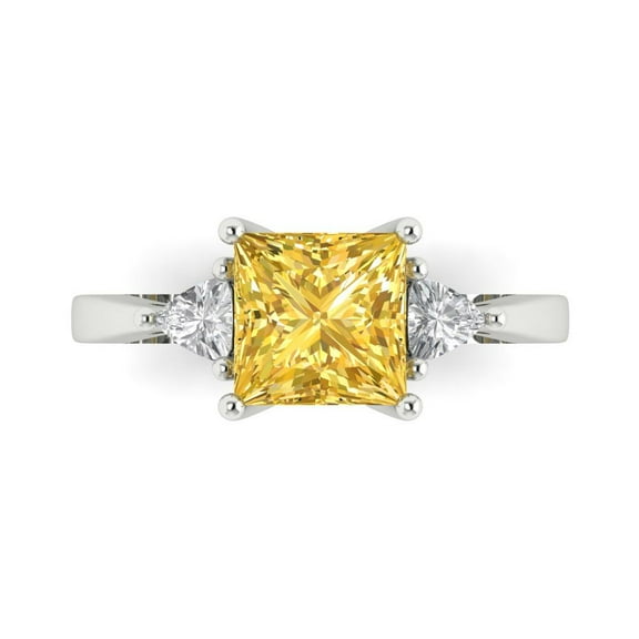 Three-Stone Engagement Ring for Women - 2.32ct Simulated Yellow Diamond in 14K White Gold Promise Ring
