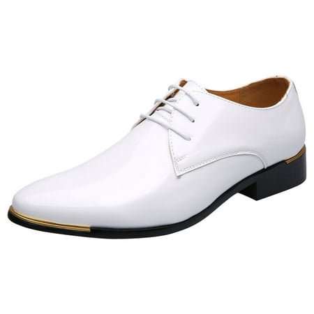 Santimon Mens Dress Shoes Leather Lace Up Pointed Toe Oxford Shoes Casual Formal Business Shoes White 6 US