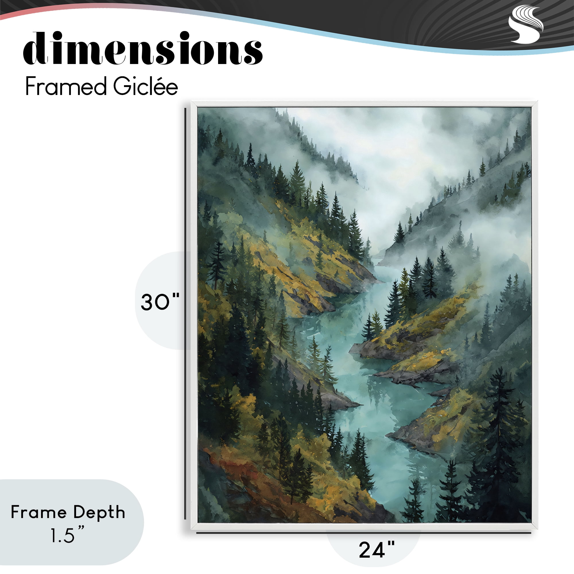 Stupell Industries Turquoise Mountain River Bends White Framed Giclee Art, design by Franklyn Gregory