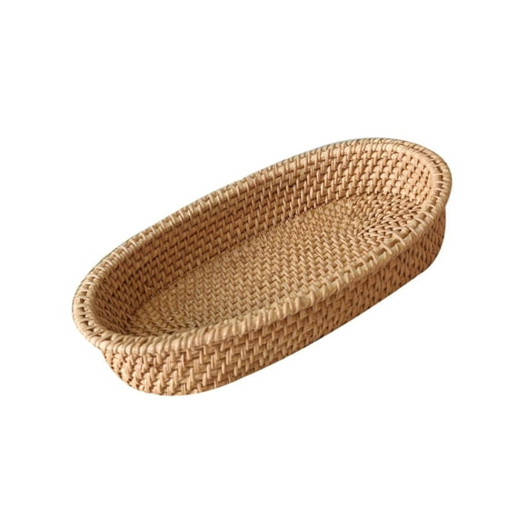Bandeja de mimbre tejida a mano para almacenar alimentos, bandeja de ratán para servir bebidas y pan. 24cmx15cmx4.5cm