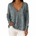 thumbnail image 6 of WTXUE Women's Trendy Casual V Neck Real Sequin Tops Long Sleeve T Shirt Fashion Plus Size Tops Fall Shirts Glitter Pullover Sparkly Party Blouse Loose Tunic Tops Grey S, 6 of 9