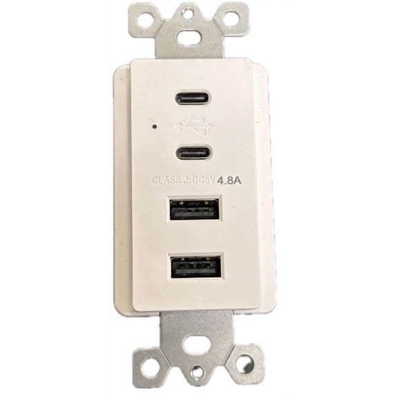 2 Pack Usb-C Usb-A Combo Receptacle White Bulk Available Free Shipping