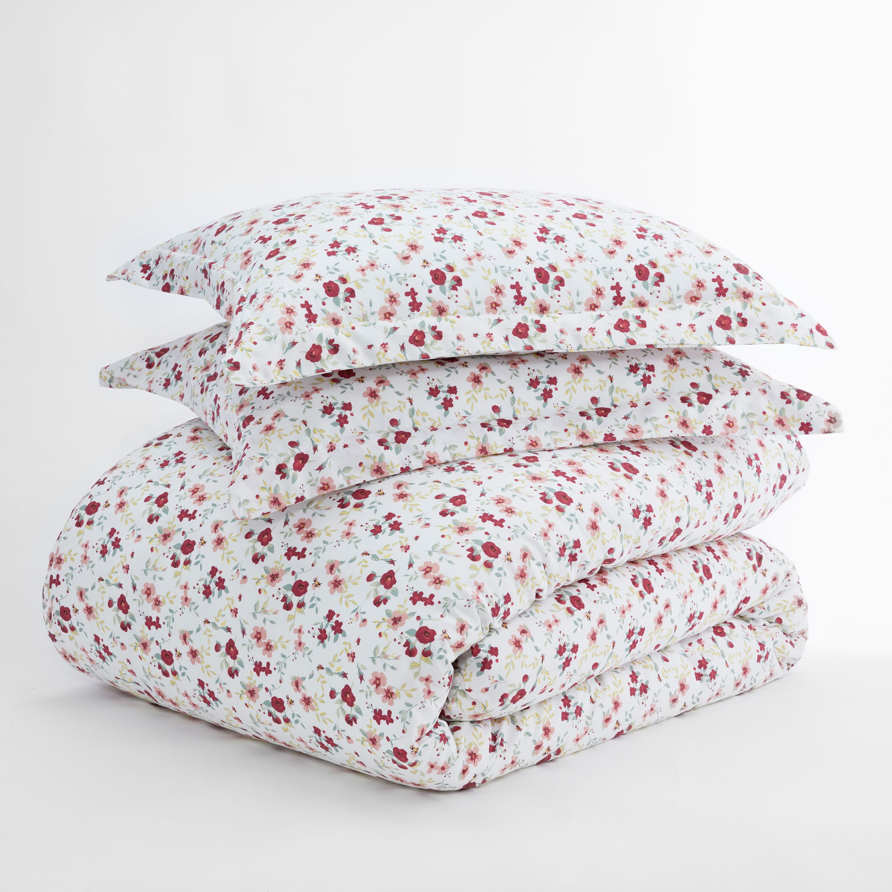 Noble Linens Pink Blossoms Print Duvet Set 3-Piece Duvet Cover Set, Full/Queen