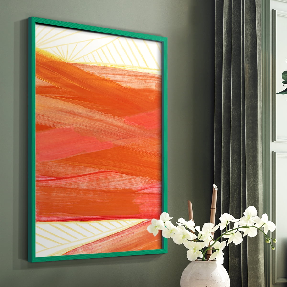 Warm Rays II Framed Print in Green Solid Wood 11 x 14 Framed Print