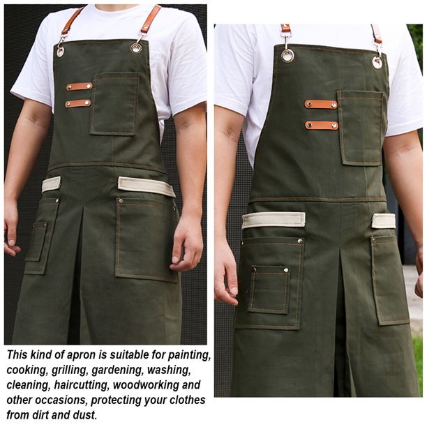Bewildely Delantal de trabajo Mecánico Artesano Lona Taller Babero con  bolsillos Picnic Cocina Pintura Delantales protectores Baberos  Almacenamiento y