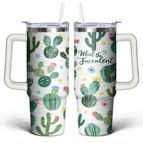 Green Cactus 30 Oz Tumbler with Handle Lid and Straw, Stainless Steel Double Walled Vacuum Insulated Cup, Cute Anniversary Wedding Birthday Gifts Tumbler for Women Men Friends Outdoor Indoor