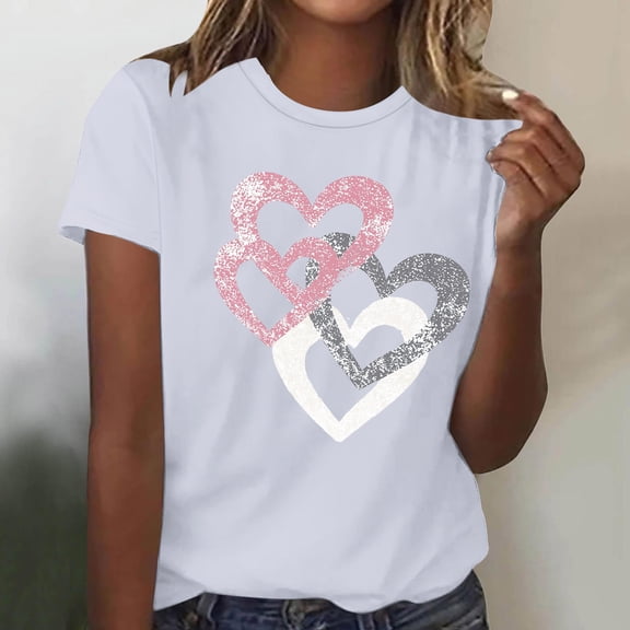 Njagoc3 Women's Heart Panel Print Short Sleeve T-Shirt - Fashionable Daily Casual Wear