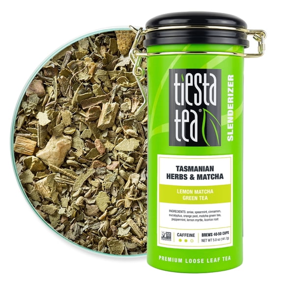 Tiesta Tea - Tasmanian Herbs & Matcha, Slenderizer Loose Leaf Matcha Tea, High Caffeine, GMO-Free, Make Hot or Iced Tea & Brews Up to 50 Cups - 5 Ounce Refillable Tin