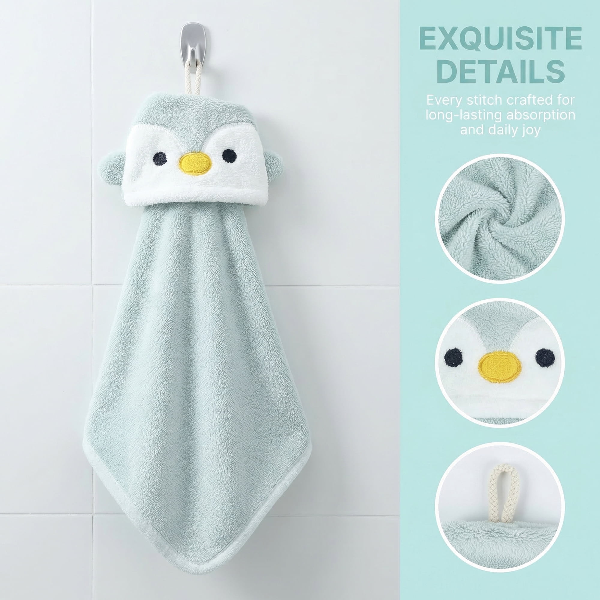 Unique Bargains Animal Soft Quick Dry Hanging Hand Towel Green 15" x 8"