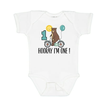 

Inktastic 1st Birthday Bear on Bicycle 1 Year Old Gift Baby Boy or Baby Girl Bodysuit