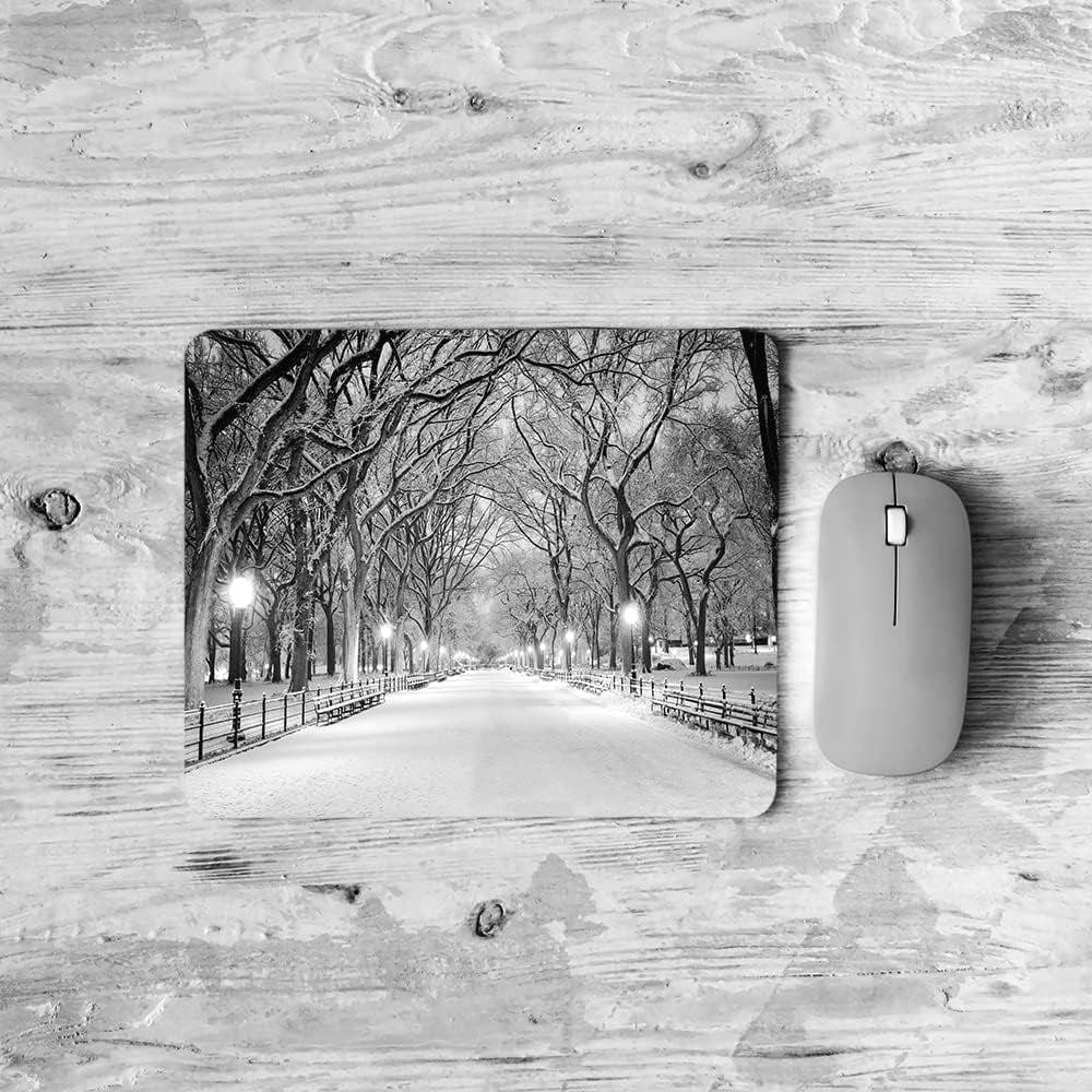 Snowstorm Non-Slip Rubber Base Mousepad Trees Street Lamps Park Snowfall Portable Office Wireless Mouse Pad for Laptop