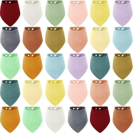 30 Pieces Muslin Baby Bibs Cotton Baby Bandana Drool Bibs Adjustable Baby Bibs Baby Drooling Bibs Set for Unisex Toddler Infant Boys Girls Teething and Drooling Gift Items 15 Solid Colors