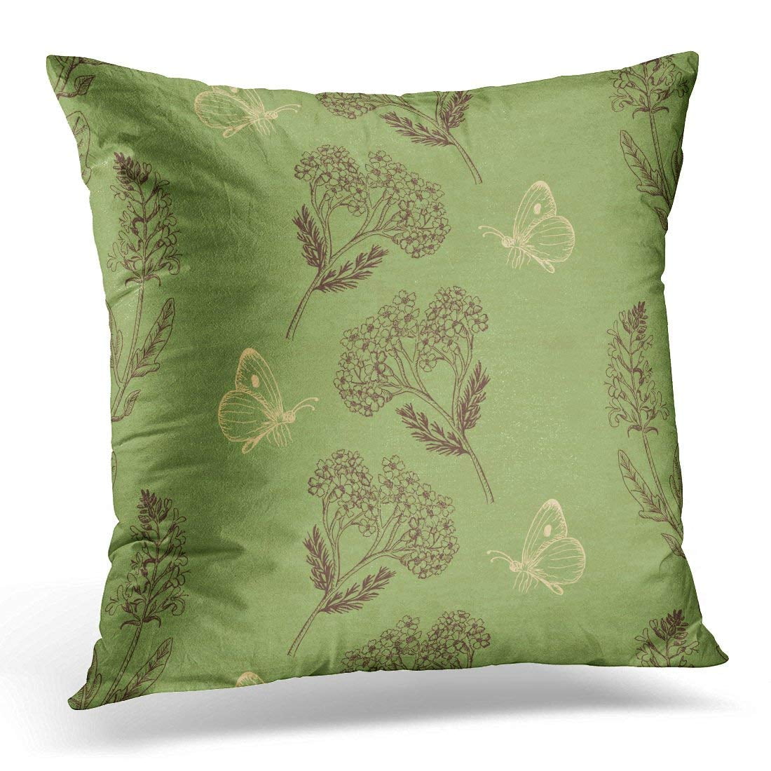 USART Brown Sage Vintage with Herbs on Green Doodle Pillow Case Pillow
