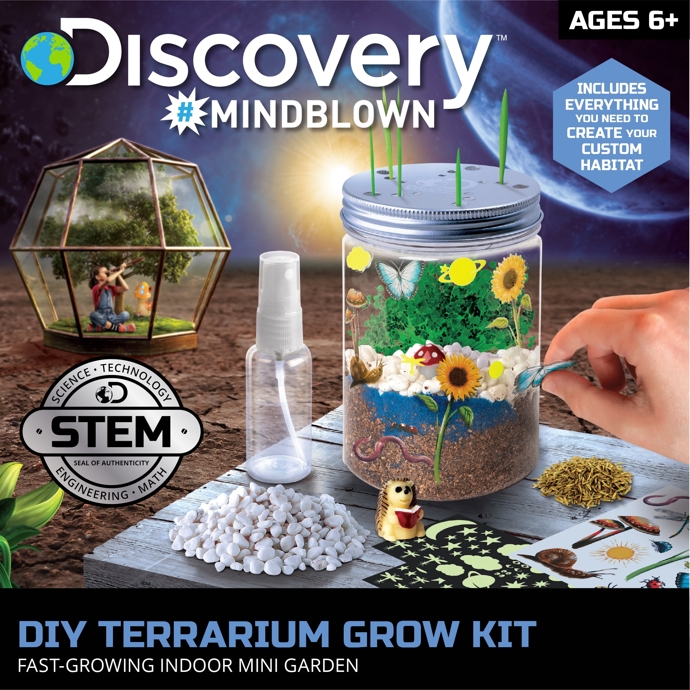 Discovery #Mindblown DIY Terrarium Grow Kit, STEM Educational Science Project, Ages 6+, Multicolor