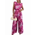 thumbnail image 2 of Lounge Sets for Women Two Piece Outfits Knit Cap Sleeve Tops Wide Leg Pleated Pants Rose Red L, 2 of 7