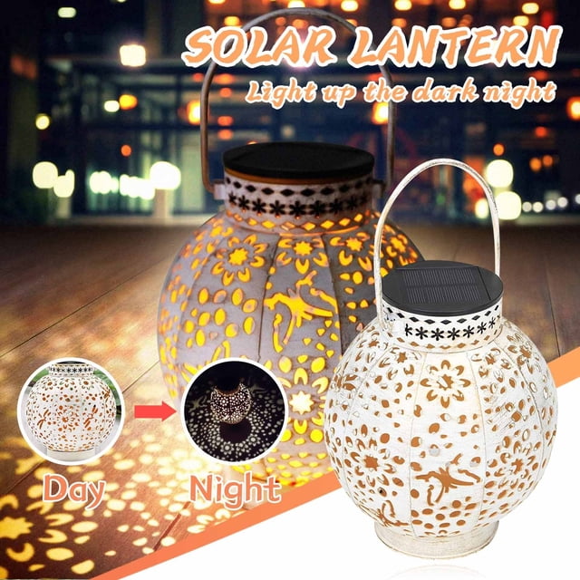 Lámpara solar de proyección decorativa para decoración del hogar, de pared, de hierro forjado, portátil, hueca, con luz LED amarilla cálida para jardín y patio.