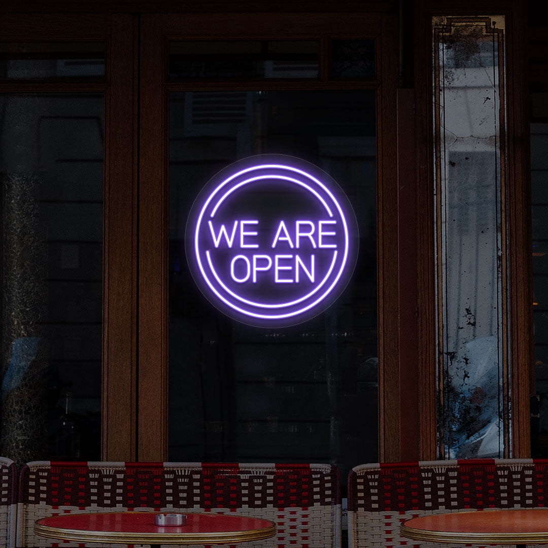 We Are Open Sign in Circle (Purple, 18"(W)x18"(H))