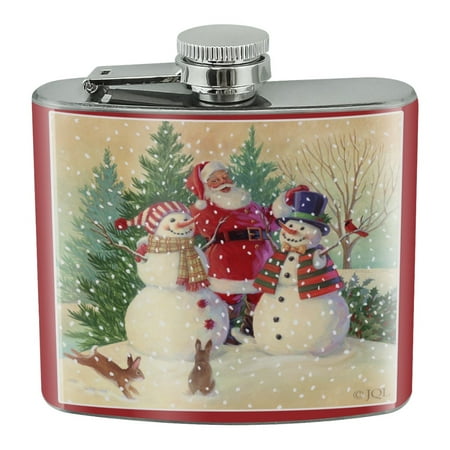 

Christmas Holiday Santa Snowman Friends Stainless Steel 5oz Hip Drink Kidney Flask