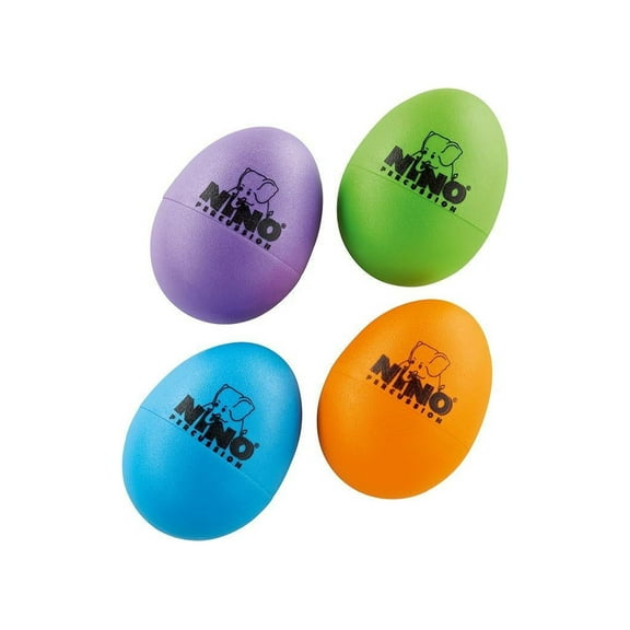 Nino Plastic Egg Shaker 4 Piece Assortment Aubergine/Grass Green/Orange/Sky Blue