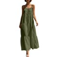 thumbnail image 2 of EliteGoogv Womens Maxi Dresses U Neck Sleeveless Backless Dresses For Women Pleated Side Pocket Summer Dresses Beach Vacation Wedding Guest Dresses Army Green, 2 of 5