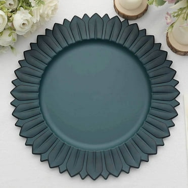 Efavormart 6 Pack | 13" Matte Teal Sunflower Plastic Dinner Charger Plates, Disposable Round Serving Trays