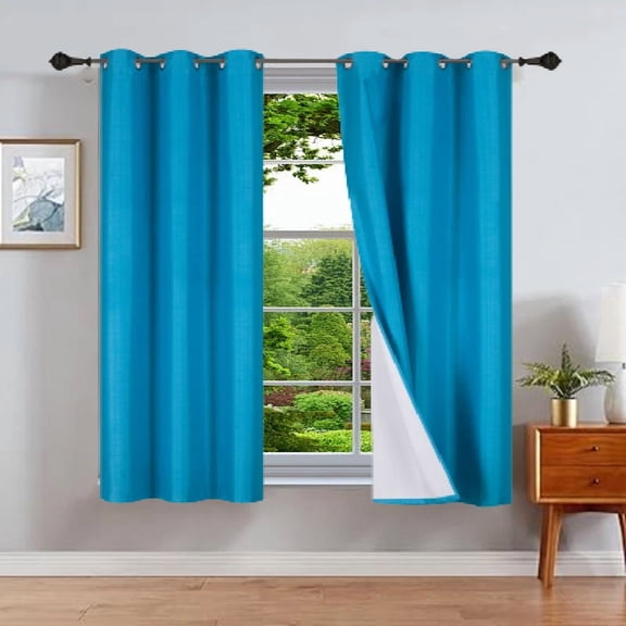 Gorgeous Home Linen Turquoise Blue Foam Backing 2pc Blackout Panel Window Grommet Curatin Drape 35" Width X 63" Length Each pc