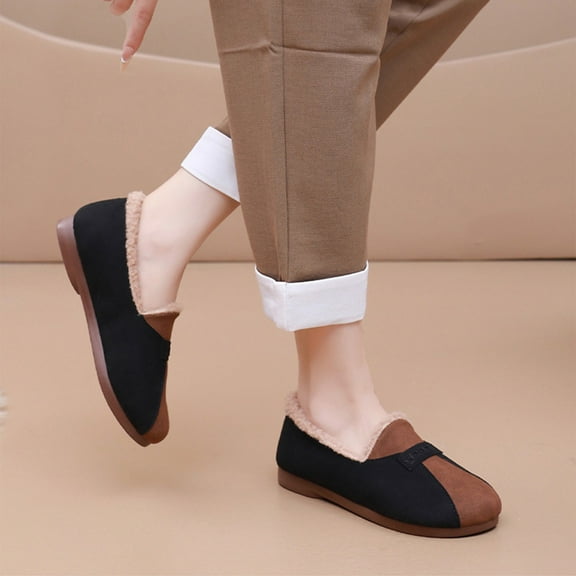 Aloohaidyvio Womens Fleece Lining Loafers Flats Shoes Moccasin Penny Loafers Slip On Work Shoes Casual Comfort Ladies Walking Shoes