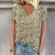 thumbnail image 2 of Blusas para las Mujeres Casual Cuello en V Manga Corta Impresa, 95% Poliéster 5% Spandex Camiseta Top para el Día a Día, Fiesta Y Ropa de Trabajo, 2 of 4