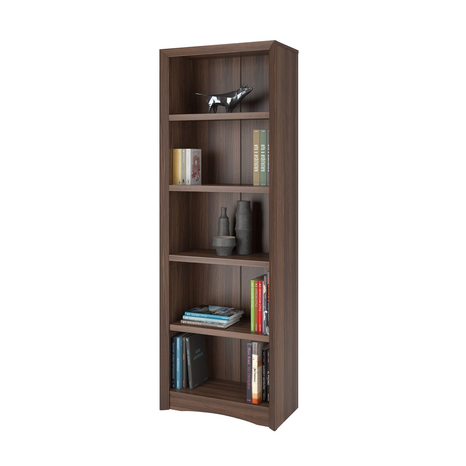 Corliving Quadra Engineered Wood 5-Tier Adult Bookcase with 4 Adjustable Shelves