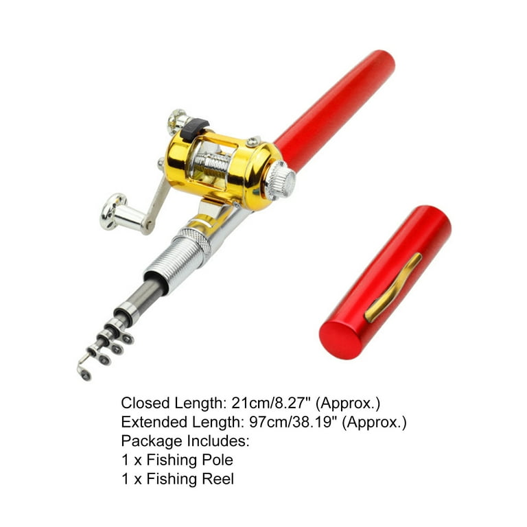 Fishing Pole Lightweight Mini Pen Shape Telescopic Fishing Rod Pole Reel Fish Tackle Tools, Men's, Size: One size, Red