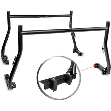 AA-Racks Non-Drilling Extendable Steel Pick-Up Truck Ladder Rack Two-bar Set with Unique Design for Tool Box Mounting - Matte Black (USPTO Patent Pending)