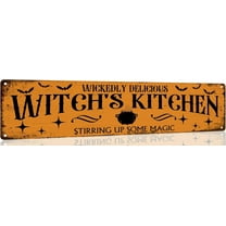 Wickedly Delicious Witch's Kitchen Tin Sign Vintage Halloween Metal Signs Gothic Halloween Witch Decorations for Cafe Bar Kitchen 4x16 Inch