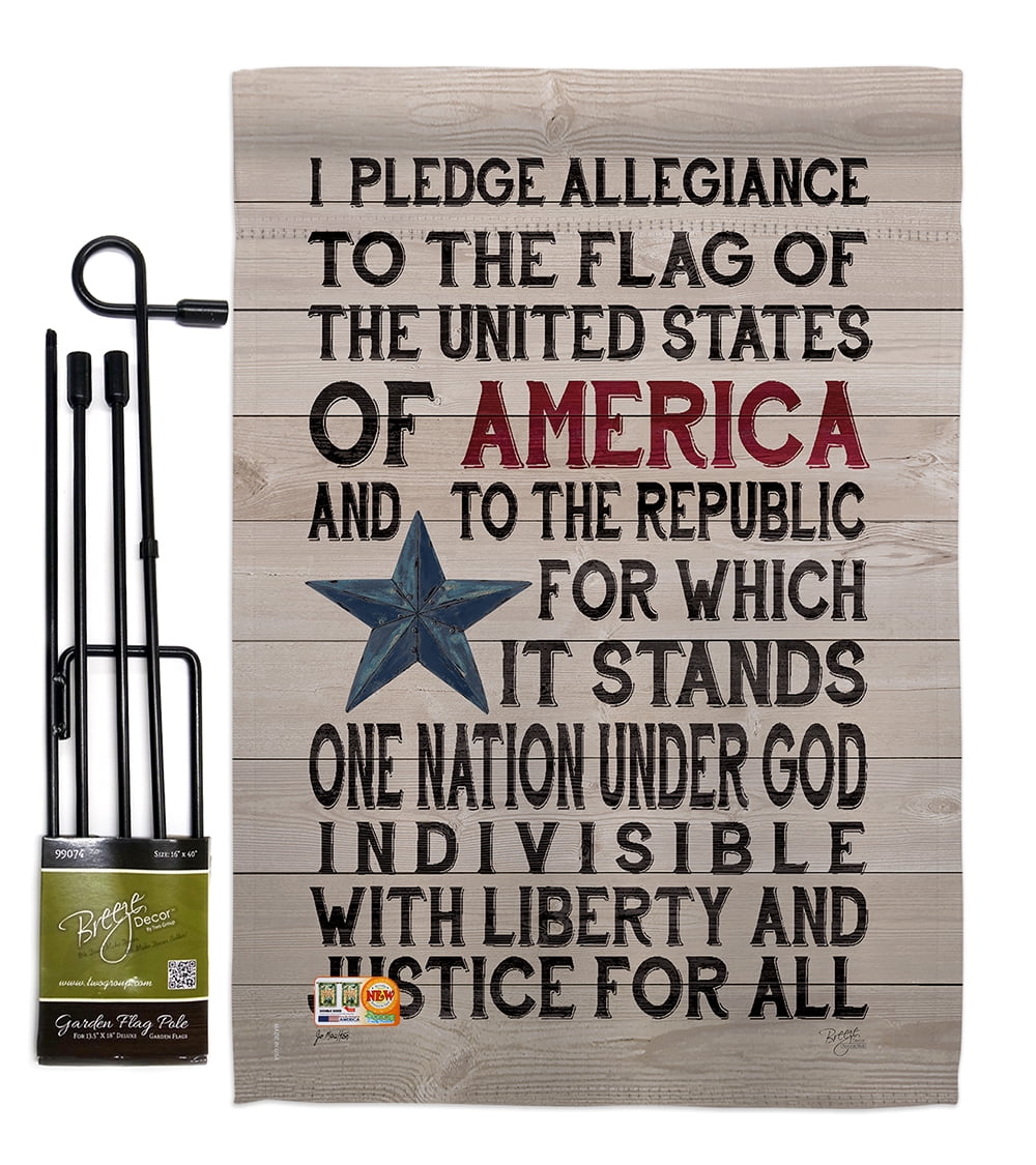 Pledge Of Allegiance Americana Patriotic Impressions Decorative Vertical 13 X 18 5 Double Sided Garden Flag Set Metal Pole Hardware Walmart Com Walmart Com